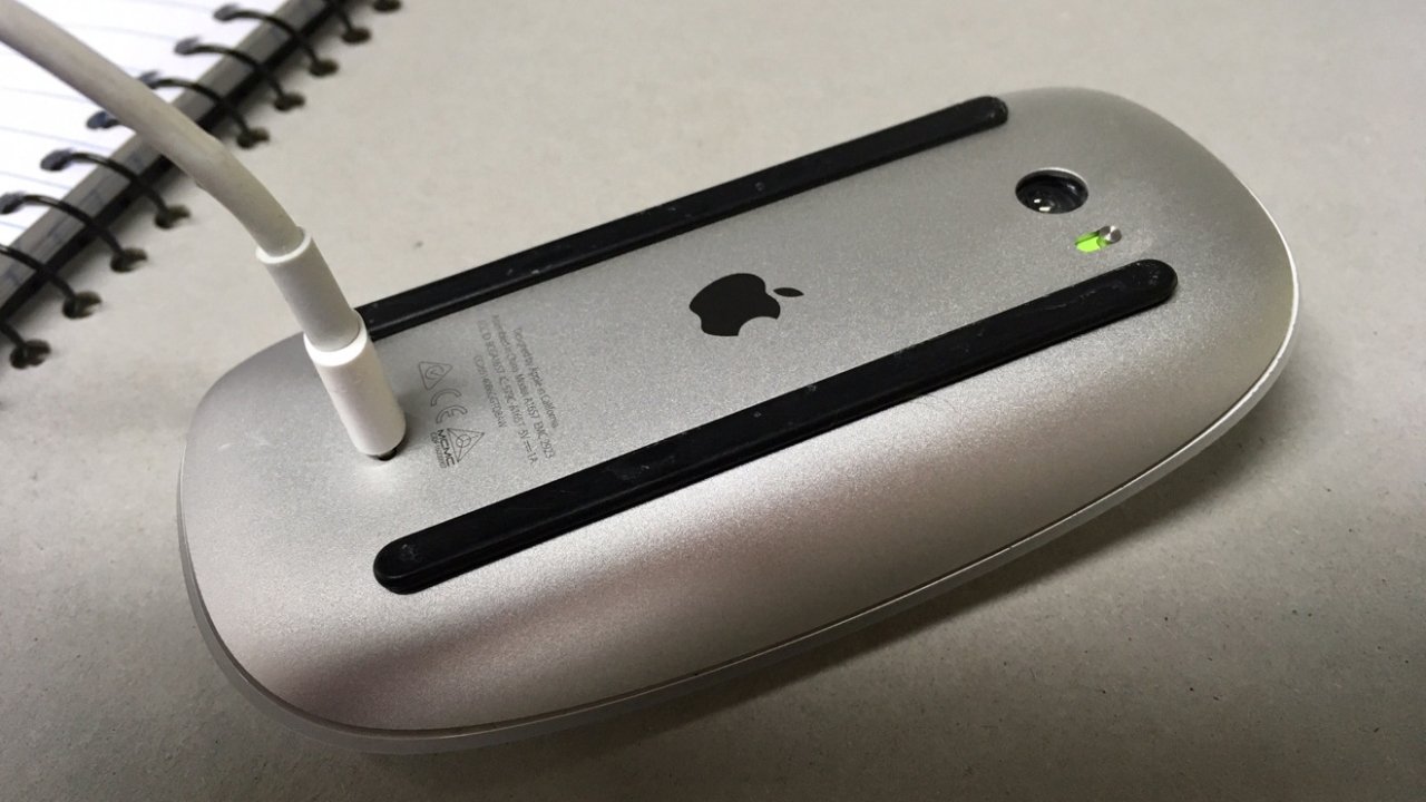 The Magic Mouse's charging port is under the mouse
