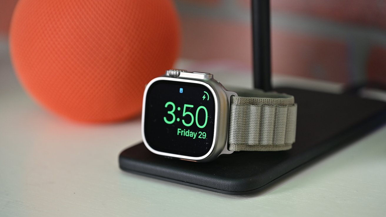 Apple Watch Ultra 2 charging in nightstand mode